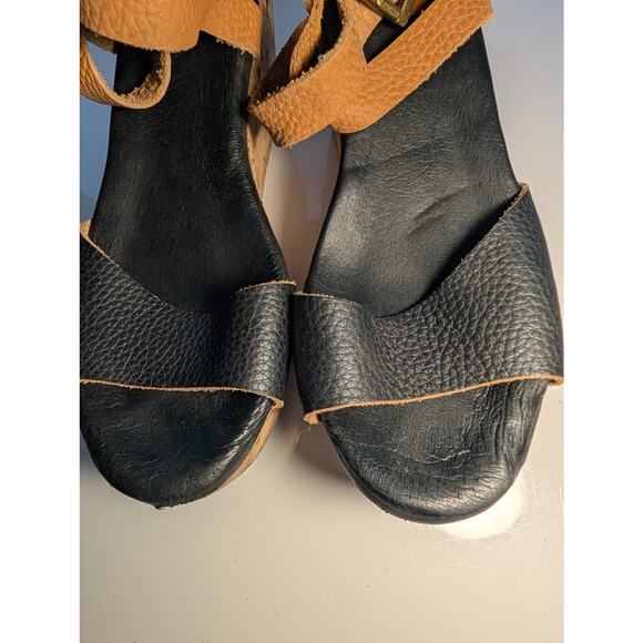 GEE WAWA Black Tan Cork Wedge Platform Ankle Strap Sandals Women's Size 9.5 - Picture 12 of 12